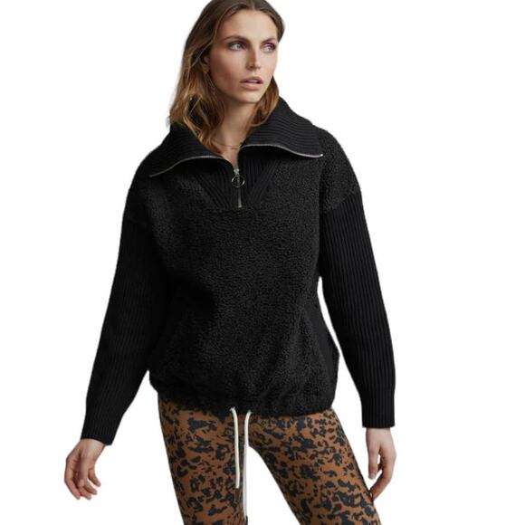 Varley NWT Rogers Half Zip Jacket Black Size XL Fleece Oversized Collar Pockets
